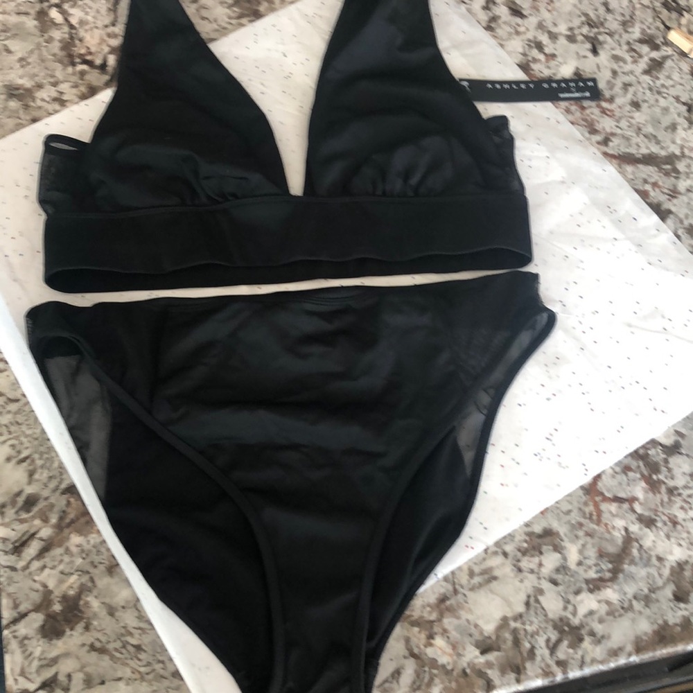Ashley Graham black two piece suit